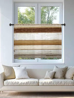 Sheer Curtains 45 Inch Length, Brown Wood Grain Semi Sheer Curtains Light Filtering Window Treatment, Vintage Country Geometric Striped Privacy Voile Drapes for Living Room Bedroom 52x45 Inch