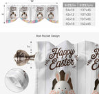Grey Easter Tie Up Valance Curtains for Windows, Kitchen Curtains Window Shades, Spring Cartoon Bunny Colorful Eggs Wood Grain Light Filtering Roman Curtain Valances for Bedroom/Bathroom/Cafe 60"x18"