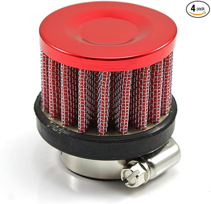 4 Pack ID I inch (25mm) Air Intake Filter with Clamp, Universal Car Air Intake Filter 1" Inlet, Red