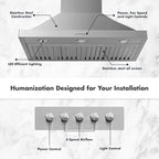 48 inch Wall Mount Range Hood Vent Convertible Vent 800CFM Stainless Steel for Kitchen 4 Speed Exhaust Fan ETL listed(48 inch Single motor)