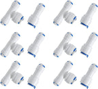 3/8-inch x 1/4-inch 6 pcs T and 6 pcs I Tube Quick Push in Connector for RO Water System (3/8-inch x 1/4-inch x 1/4-inch T)