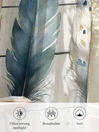 Sheer Curtains 63 Inch Length, Boho Blue Feathers Semi Sheer Curtains Light Filtering Window Treatment, Country Vintage Wooden Grain Privacy Voile Drapes for Living Room Bedroom 52x63 Inch