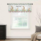 Easter Sheer Valances for Windows 42"x12", Light Filtering Kitchen Curtains Valance, Spring Watercolor Bunny Eggs Flower Leaf Wooden Grey Rod Pocket Chiffon Curtains for Living Room Bedroom Cafe