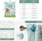 Tie Up Curtains,Happy Easter Bunny Butt Egg Floral Adjustable Rod Pocket Window Shade Curtain Drape Spring Plant on Aqua Wood Tie-Up Valance for Kitchen Bedroom Living Room Windows,52"x63"