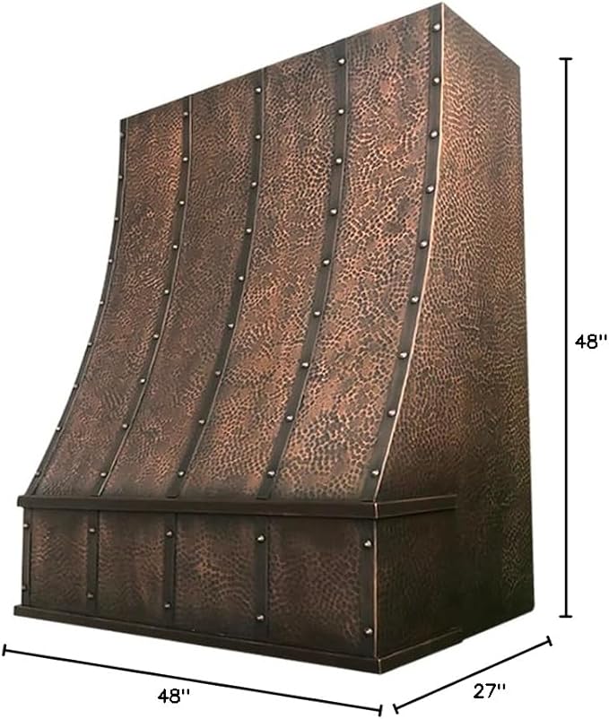 CT Copper Tailor Sloped Copper Vent Hood Island Mount,48'' W,48''H, 1150 CFM Exhaust Fan,Stainless Steel Vent,LED Light,Dishwasher-Safe Baffle Filters,VH8TR1