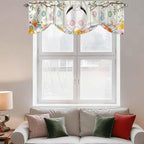 Easter Tie Up Valance Curtains for Windows, Kitchen Curtains Window Shades, Spring Farmhouse Watercolor Bunny Eggs Wood Grain Light Filtering Roman Curtain Valances for Bedroom/Bathroom/Cafe 60"x18"