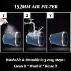 MUGE RACING 6" 152 mm High Flow Inlet Air Filter, Air Intake Cone Filter Replacement Performance Washable Clamp-On Dry, 6'' Tall(Blue)
