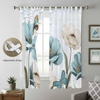 Blue Tulips Living Room Curtains 96 Inch Length, Window Curtains Tab Top, Watercolor Flowers Butterfly Spring Farmhouse Blue Light Filtering Window Treatments Drapes 52"x96" 2 Panel