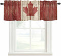 Canada Curtain Valances for Windows, Kitchen Valance Window Treatment, Red Maple Leaf Flag Vintage Farmhouse Wooden Grain Light Filtering Block Curtains for Bathroom/Bedroom/Living Room 54'' x 18''