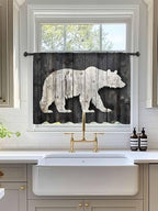 Sheer Curtains 54 Inch Length, White Brown Bear Semi Sheer Curtains Light Filtering Window Treatment, Farmhouse Country Rustic Wooden Grain Privacy Voile Drapes for Living Room Bedroom 52x54 Inch