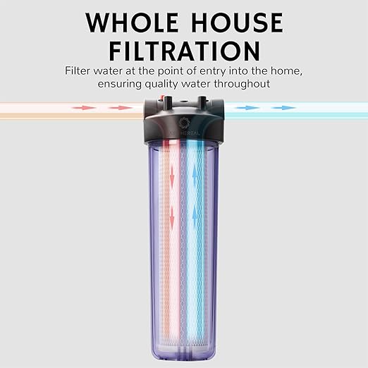 Airthereal Whole House Water Filter Housing, Sediment Filters for Well and City Water, 20"x4.5" Sediment Whole House Water Filter Cartridges with 1" NPT Port and Include 1-Pack CTO Filter
