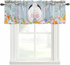 Easter Curtain Valances for Windows, Kitchen Valance Window Treatment, Spring Watercolor Bunny Eggs Flower Wood Grain Blue Light Filtering Block Curtains for Bathroom/Bedroom/Living Room 42'' x 12''