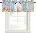 Easter Curtain Valances for Windows, Kitchen Valance Window Treatment, Spring Watercolor Bunny Eggs Flower Wood Grain Blue Light Filtering Block Curtains for Bathroom/Bedroom/Living Room 42'' x 18''