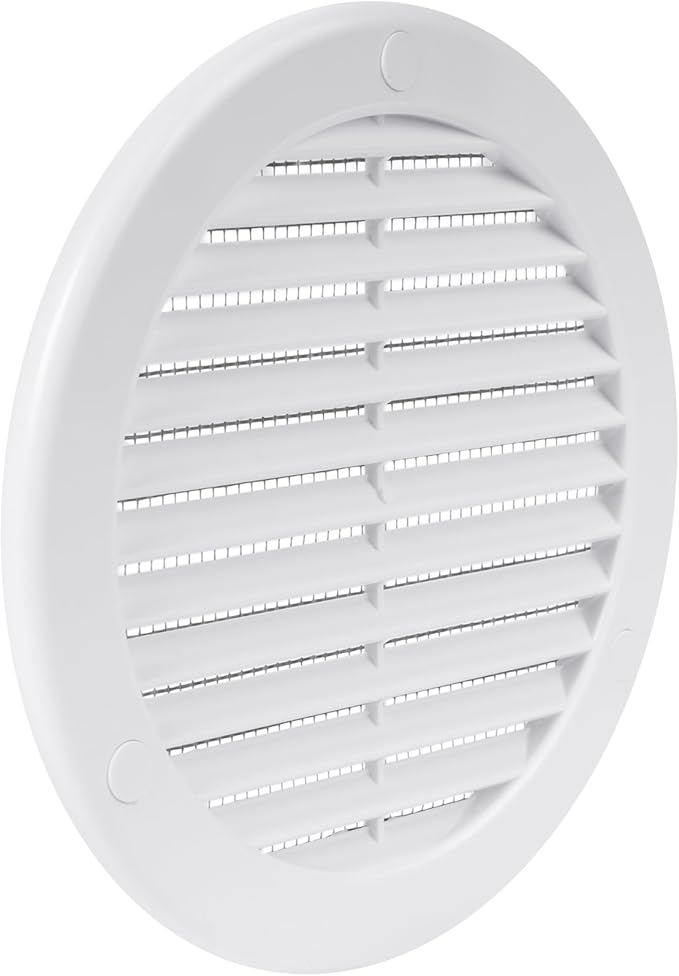 Vent Systems 5" Inch (Opening Dimensions) - Pack of 2 - White Soffit Vent Cover - Plastic Round Air Vent Grille - Built-in Mesh Screen - HVAC Register Louver for Bathroom, Home, Kitchen