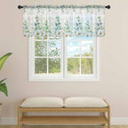 Eucalyptus Leaves Daisy Sheer Valance Curtains, Summer Farmhouses Gray Plaid Light Filtering Kitchen Valances Rod Pocket Voile Curtain Window Treatment for Bedroom/Living Room/Basement 60Wx18L