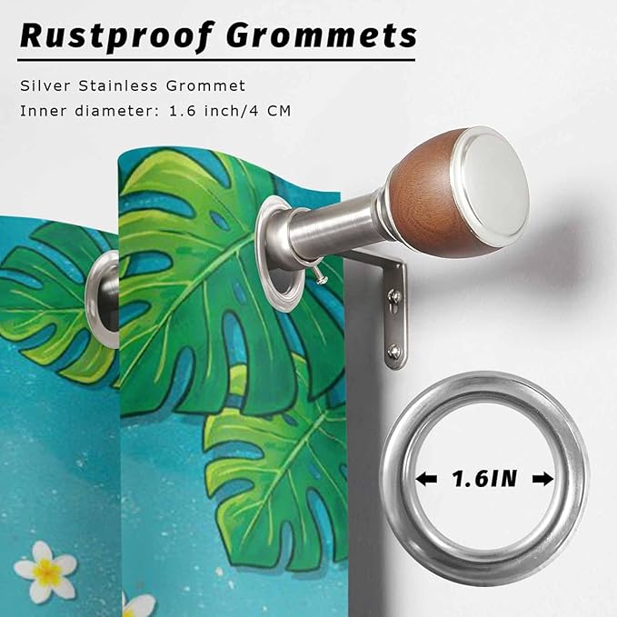 Summer Outdoor Curtains for Patio Plumeria Swimming Circles Ocean Beach Waterproof Outside Curtains with Grommet Top Weatherproof Curtain for Cabana Pergola Gazebo, 1 Panel, 54" W x 84" L