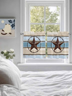 Vintage Western Star on Wood Grain Window Valance Curtains, Retro Wooden Texture Light Filtering Kitchen Valance with 3-inch Rod Pocket for Living Room Bathroom Bedroom,2 Panel,27.5x24In