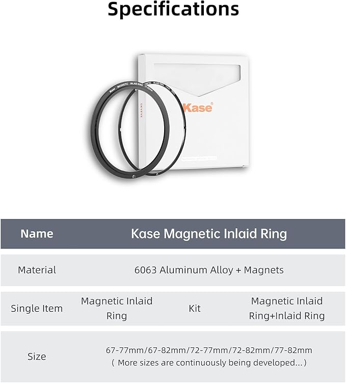 Kase 82mm Magnetic Screw in Adapter Ring Kit, Brass Magnetic to Threaded Filter Adapter Rings for Camera Lenses, Ultra-Thin 3.4mm Profile, Quick-Release Design, Compatible with UV CPL ND Filters