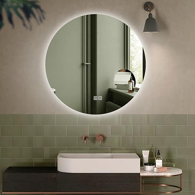 Led Mirror for Bathroom,Bathroom Mirrors for Vanity,Shatter-Proof,with Dimming & 3 Color Modes,Heated Demister Pad,Anti-Fog,Hanging Vanity Mirror,Easy to Install, Easy to Clean (Size : 50x50cm)