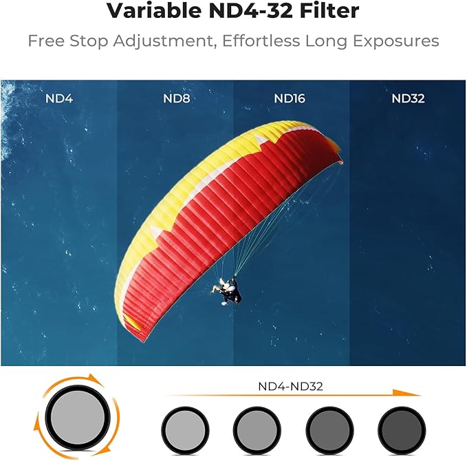 K&F CONCEPT Snap On Variable ND Filter Compatible with DJI Osmo Action 6, ND4-32 Limited Stops Neutral Density Light Reduction Filters Multi-Coated HD Optical Glass Action Camera Accessories