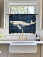 Sheer Curtains 54 Inch Length, Ocean Vintage Whale Semi Sheer Curtains Light Filtering Window Treatment, Summer Retro Wood Grain Privacy Voile Drapes for Living Room Bedroom 52x54 Inch