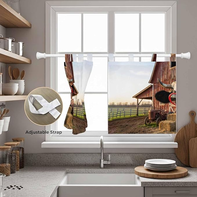 Farm Cows Kitchen Curtains 36 Inch Length, Small Window Curtains Tab Top, Farmhouse Barn Funny Animals Butterfly Light Filtering Short Window Treatments Tier Drapes 27.5"x36" 2 Panel