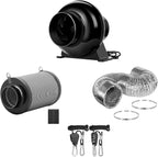 iPower 4 Inch 195 CFM Inline Fan Circulation Exhaust Blower, Air Carbon Filter, 8 Feet Ducting and 1-Pair Rope for Grow Tent Ventilation, Low Noise, 4'' Ventilatin System, Black