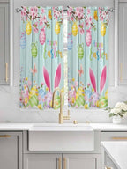 Happy Easter Bedroom Curtains 63 Inches length, Spring Bunny Eggs Flower Teal Wood Grain Window Treatment Curtain Drapes, Rod Pocket Curtain Panels for Living Room Kitchen, 42"x63", 2 Panels