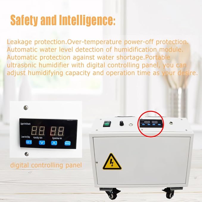 Commercial Ultrasonic Humidifier 12kg/h Portable Continuous Cool Mist Maker Industrial Humidifier with Humidistat and Remote Sensor for Greenhouse Large Room Two Mist Outlet