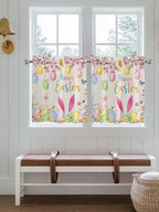 Happy Easter Half Window Curtains 24 Inches Long, Spring Farmhouse Bunny Eggs Flower Beige Window Treatment Curtain Drapes, Short Curtains Tiers for Kitchen Over Sink, 27.5"x24", 2 Panels