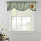 Daisy Flower Tie Up Valance Curtains for Windows, Kitchen Curtains Window Shades, Modern Art Floral Farmhouse Teal Wooden Grain Light Filtering Roman Curtain Valances for Bedroom/Bathroom/Cafe 54"x18"