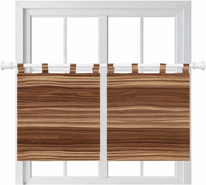 Brown Western Kitchen Curtains 24 Inch Length, Small Window Curtains Tab Top, Vintage Farmhouse Wood Barn Door Light Filtering Short Window Treatments Tier Drapes 27.5"x24" 2 Panel