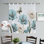Blue Tulips Living Room Curtains 84 Inch Length, Window Curtains Tab Top, Watercolor Flowers Butterfly Spring Farmhouse Blue Light Filtering Window Treatments Drapes 42"x84" 2 Panel