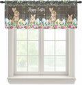 Easter Sheer Valances for Windows 54"x18", Light Filtering Kitchen Curtains Valance, Spring Watercolor Bunny Eggs Flower Leaf Wood Grain Rod Pocket Chiffon Curtains for Living Room Bedroom Cafe