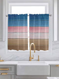 Blue Pink Brown Gradient Wood Grain Window Valance Curtains, Vintage Wood Board Light Filtering Kitchen Valance with 3-inch Rod Pocket for Living Room Bathroom Bedroom,2 Panel,52x54In