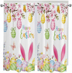 Happy Easter Bedroom Curtains 63 Inches length, Spring Watercolor Bunny Eggs Flower Branch Window Treatment Curtain Drapes, Rod Pocket Curtain Panels for Living Room Kitchen, 42"x63", 2 Panels