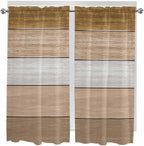 Retro Farm Wood Board Window Valance Curtains, Brown Graduality Striped Light Filtering Kitchen Valance with 3-inch Rod Pocket for Living Room Bathroom Bedroom,2 Panel,42x63In