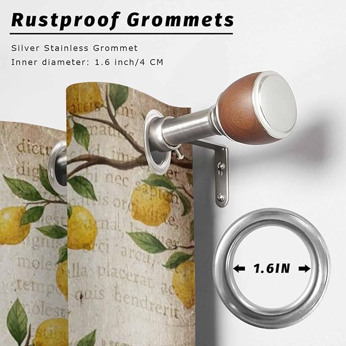 Summer Gnome Outdoor Curtains for Patio Gnome Lemon Leaf Vintage Waterproof Outside Curtains with Grommet Top Weatherproof Curtain for Cabana Pergola Gazebo, 2 Pack, 54" W x 84" L