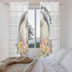Easter Bunny Window Curtains 72 Inch Long 2 Panel Set,Rod Pocket Long Curtains & Drapes,3D Optical Illusion Farmhouse Flower Wood Grain Light Filtering Window Treatment for Bedroom 52"W x 72"L
