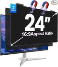 2Pack Magnetic 24 Inch Privacy Screen for Computer Monitor 16:9 Aspect Ratio, Hanging Removable Anti-Blue/Glare Protector Film, Anti Spy Desktop Security Private Filter 24in