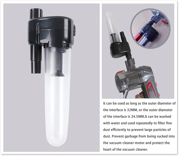 Vacuum Cleaner Dust Collector Filter, ABS Material with 2pcs Connectors for 32mm and 34.5mm Hoses - Motor Protection, Reusable Water - Washable, Durable and Lightweight