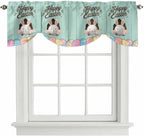 Green Easter Tie Up Valance Curtains for Windows, Kitchen Curtains Window Shades, Spring Cartoon Bunny Colorful Eggs Wood Grain Light Filtering Roman Curtain Valances for Bedroom/Bathroom/Cafe 42"x12"