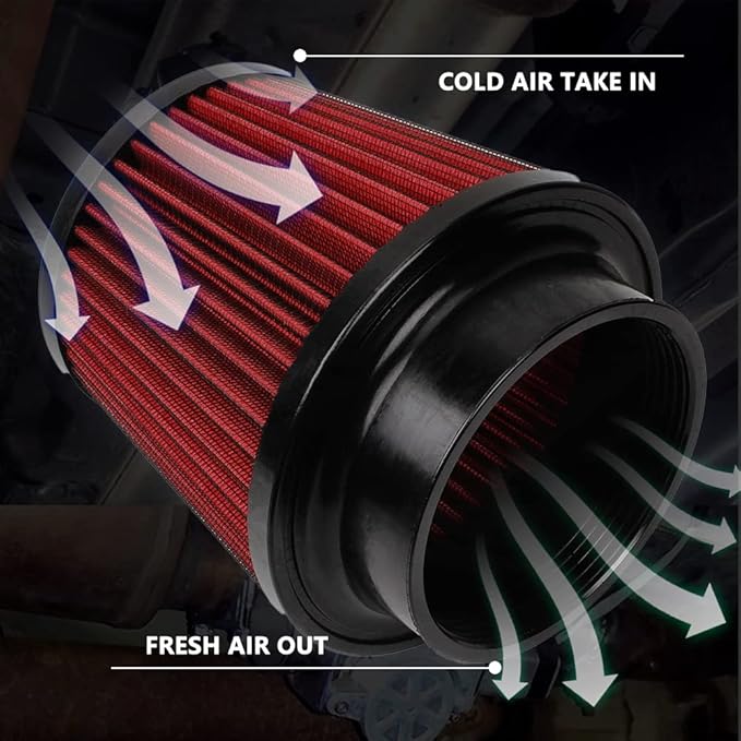 Red 3" 76mm Inlet Cone Replacement Dry Air Filter High Flow Car Performance Cold Air Intake Filter