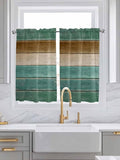 Vintage Plank Turquoise Brown Window Valance Curtains, Farmhouse Wood Grain Light Filtering Kitchen Valance with 3-inch Rod Pocket for Living Room Bathroom Bedroom,2 Panel,52x54In