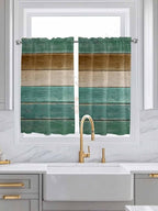 Vintage Plank Turquoise Brown Window Valance Curtains, Farmhouse Wood Grain Light Filtering Kitchen Valance with 3-inch Rod Pocket for Living Room Bathroom Bedroom,2 Panel,52x45In
