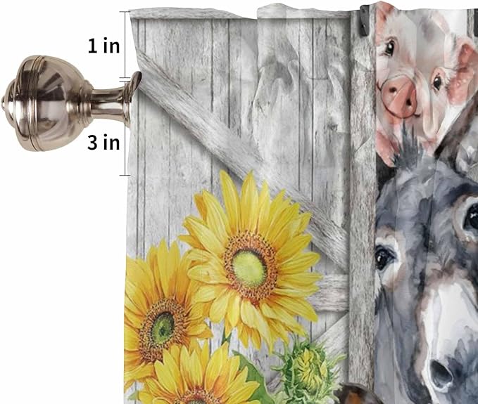 Farmhouse Living Room Curtains 72 Inches length, Watercolor Sunflowers Animals Printed Wood Grain Window Treatment Curtain Drapes, Light Filtering Drapes for Bedroom Laundry Room, 52"x72", 2 Panels