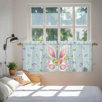 Easter Kitchen Tier Curtains 36 Inch Long 2 Panel Set,Rod Pocket Half Window Curtains Over Sink,Spring Rabbits Ears Feet Flowers Wooden Grain Light Filtering Short Drapes Cafe 27.5"W x 36"L