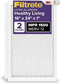 Filtrete 16x24x1 AC Furnace Air Filter, MERV 12, MPR 1500, CERTIFIED asthma & allergy friendly, 3 Month Pleated 1-Inch Electrostatic Air Cleaning Filter, 2-Pack (Actual Size 15.81x23.81x0.78 in)