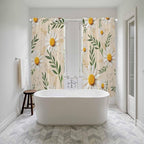 Spring Daisy Kitchen Curtains, Country Watercolor Flower Leaf Plant Light Filtering Window Curtain Panels, 2Pcs Rod Pocket Window Treatments Set for Living Room Bathroom Bedroom 52x72 Inches