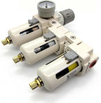 YSIL 3/8''NPT 3 Stage Filter and Regulator with Pressure Gauge Air Drying System with 5 and 0.5 and 0.01 Micron Brass Filter Pressure Regulator Combo Piggyback(Semi-Auto Drain）